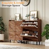 image:imageVINGLI 6 Flip Drawer Shoe Cabinet for Entryway Rustic Shoe Storage Cabinet with 5 Solid Wood Legs Farmhouse Barn Door Design Shoe Organizer for Hallway Bedroom or Living Room Natural Wood FinishWalnut