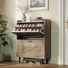 image:imageVINGLI 6 Flip Drawer Shoe Cabinet for Entryway Rustic Shoe Storage Cabinet with 5 Solid Wood Legs Farmhouse Barn Door Design Shoe Organizer for Hallway Bedroom or Living Room Natural Wood FinishWashed Grey