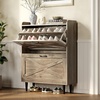 image:imageVINGLI 6 Flip Drawer Shoe Cabinet for Entryway Rustic Shoe Storage Cabinet with 5 Solid Wood Legs Farmhouse Barn Door Design Shoe Organizer for Hallway Bedroom or Living Room Natural Wood FinishRustic Grey Oak