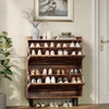 image:imageVINGLI 6 Flip Drawer Shoe Cabinet for Entryway Rustic Shoe Storage Cabinet with 5 Solid Wood Legs Farmhouse Barn Door Design Shoe Organizer for Hallway Bedroom or Living Room Natural Wood FinishRustic Brown