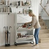 image:imageVINGLI 6 Flip Drawer Shoe Cabinet for Entryway Rustic Shoe Storage Cabinet with 5 Solid Wood Legs Farmhouse Barn Door Design Shoe Organizer for Hallway Bedroom or Living Room Natural Wood FinishRustic White