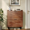 image:imageVINGLI 6 Flip Drawer Shoe Cabinet for Entryway Rustic Shoe Storage Cabinet with 5 Solid Wood Legs Farmhouse Barn Door Design Shoe Organizer for Hallway Bedroom or Living Room Natural Wood FinishWalnut