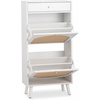 image:imageVINGLI 6 Flip Drawer Shoe Cabinet for Entryway Rustic Shoe Storage Cabinet with 5 Solid Wood Legs Farmhouse Barn Door Design Shoe Organizer for Hallway Bedroom or Living Room Natural Wood FinishWhite  Oak Rattan