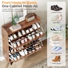 image:imageVINGLI 6 Flip Drawer Shoe Cabinet for Entryway Rustic Shoe Storage Cabinet with 5 Solid Wood Legs Farmhouse Barn Door Design Shoe Organizer for Hallway Bedroom or Living Room Natural Wood FinishWalnut