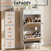 image:imageVINGLI 6 Flip Drawer Shoe Cabinet for Entryway Rustic Shoe Storage Cabinet with 5 Solid Wood Legs Farmhouse Barn Door Design Shoe Organizer for Hallway Bedroom or Living Room Natural Wood FinishWhite  Oak Rattan