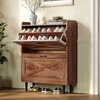 image:imageVINGLI 6 Flip Drawer Shoe Cabinet for Entryway Rustic Shoe Storage Cabinet with 5 Solid Wood Legs Farmhouse Barn Door Design Shoe Organizer for Hallway Bedroom or Living Room Natural Wood FinishWalnut