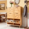 image:imageVINGLI 6 Flip Drawer Shoe Cabinet for Entryway Rustic Shoe Storage Cabinet with 5 Solid Wood Legs Farmhouse Barn Door Design Shoe Organizer for Hallway Bedroom or Living Room Natural Wood FinishNatural Wood Color