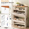 image:imageVINGLI 6 Flip Drawer Shoe Cabinet for Entryway Rustic Shoe Storage Cabinet with 5 Solid Wood Legs Farmhouse Barn Door Design Shoe Organizer for Hallway Bedroom or Living Room Natural Wood FinishRustic White  Vintage Brown