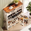 image:imageVINGLI 6 Flip Drawer Shoe Cabinet for Entryway Rustic Shoe Storage Cabinet with 5 Solid Wood Legs Farmhouse Barn Door Design Shoe Organizer for Hallway Bedroom or Living Room Natural Wood FinishRustic White  Vintage Brown