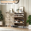image:imageVINGLI 6 Flip Drawer Shoe Cabinet for Entryway Rustic Shoe Storage Cabinet with 5 Solid Wood Legs Farmhouse Barn Door Design Shoe Organizer for Hallway Bedroom or Living Room Natural Wood FinishWashed Grey