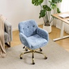 image:imageVINGLI Comfy Fuzzy Vanity Chair Swivel Makeup Chair with Wheels Upholstered Height Adjustable Armchair with Gold Base Modern Ergonomic Desk Chair for Bedroom Home Office Pure WhiteBlue