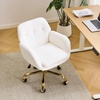 image:imageVINGLI Comfy Fuzzy Vanity Chair Swivel Makeup Chair with Wheels Upholstered Height Adjustable Armchair with Gold Base Modern Ergonomic Desk Chair for Bedroom Home Office Pure WhitePure White