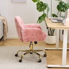 image:imageVINGLI Comfy Fuzzy Vanity Chair Swivel Makeup Chair with Wheels Upholstered Height Adjustable Armchair with Gold Base Modern Ergonomic Desk Chair for Bedroom Home Office Pure WhitePink