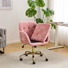 image:imageVINGLI Comfy Fuzzy Vanity Chair Swivel Makeup Chair with Wheels Upholstered Height Adjustable Armchair with Gold Base Modern Ergonomic Desk Chair for Bedroom Home Office Pure WhitePink