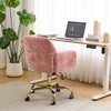 image:imageVINGLI Comfy Fuzzy Vanity Chair Swivel Makeup Chair with Wheels Upholstered Height Adjustable Armchair with Gold Base Modern Ergonomic Desk Chair for Bedroom Home Office Pure WhitePink