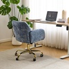 image:imageVINGLI Comfy Fuzzy Vanity Chair Swivel Makeup Chair with Wheels Upholstered Height Adjustable Armchair with Gold Base Modern Ergonomic Desk Chair for Bedroom Home Office Pure WhiteBlue