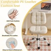 image:imageVINGLI Compact Small Desk Chair Cute Armless Chair with Wheels Vanity Chair with Low Back Height Adjustable Task Chair for Small Spaces Office Bedroom Make Up Room PU Leather Light GreyWhite