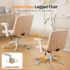 image:imageVINGLI Criss Cross Chair with Adjustable FlipUp ArmsCross Legged Chair with WheelsExtra Wide Office ChairDesk Chair for Home OfficeVanityBedroom ApartmentStarry ChenilleDark GreyPink