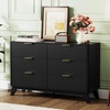 image:imageVINGLI Fluted Dresser for Bedroom 6 Drawer Dresser wRounded Edges Mid Century Modern Dressers Natural Wood Color 468 W156 D31 HBlack
