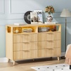 image:imageVINGLI Fluted Dresser for Bedroom 6 Drawer Dresser wRounded Edges Mid Century Modern Dressers Natural Wood Color 468 W156 D31 HOak