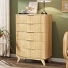 image:imageVINGLI Fluted Dresser for Bedroom 6 Drawer Dresser wRounded Edges Mid Century Modern Dressers Natural Wood Color 468 W156 D31 HOak