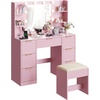 image:imageVINGLI Fluted Makeup Vanity Desk with Mirror amp Lights amp Power Outlet Small Vanity Table w 7 Drawers amp 4 Storage ShelvesOak Modern Dressing Table Set Charging Station for BedroomPink