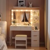 image:imageVINGLI Fluted Makeup Vanity Desk with Mirror amp Lights amp Power Outlet Small Vanity Table w 7 Drawers amp 4 Storage ShelvesOak Modern Dressing Table Set Charging Station for BedroomWhite