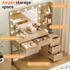image:imageVINGLI Fluted Makeup Vanity Desk with Mirror amp Lights amp Power Outlet Small Vanity Table w 7 Drawers amp 4 Storage ShelvesOak Modern Dressing Table Set Charging Station for BedroomOak