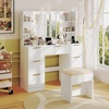 image:imageVINGLI Fluted Makeup Vanity Desk with Mirror amp Lights amp Power Outlet Small Vanity Table w 7 Drawers amp 4 Storage ShelvesOak Modern Dressing Table Set Charging Station for BedroomWhite
