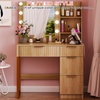 image:imageVINGLI Fluted Makeup Vanity Desk with Mirror amp Lights amp Power Outlet Small Vanity Table w 7 Drawers amp 4 Storage ShelvesOak Modern Dressing Table Set Charging Station for BedroomOak