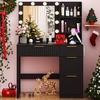 image:imageVINGLI Fluted Makeup Vanity Desk with Mirror amp Lights amp Power Outlet Small Vanity Table w 7 Drawers amp 4 Storage ShelvesOak Modern Dressing Table Set Charging Station for BedroomBlack