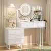 image:imageVINGLI Fluted Makeup Vanity Desk with Mirror amp Lights amp Power Outlet Small Vanity Table w 7 Drawers amp 4 Storage ShelvesOak Modern Dressing Table Set Charging Station for BedroomWhite