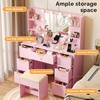 image:imageVINGLI Fluted Makeup Vanity Desk with Mirror amp Lights amp Power Outlet Small Vanity Table w 7 Drawers amp 4 Storage ShelvesOak Modern Dressing Table Set Charging Station for BedroomPink