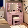 image:imageVINGLI Fluted Makeup Vanity Desk with Mirror amp Lights amp Power Outlet Small Vanity Table w 7 Drawers amp 4 Storage ShelvesOak Modern Dressing Table Set Charging Station for BedroomPink