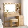 image:imageVINGLI Fluted Makeup Vanity Desk with Mirror amp Lights amp Power Outlet Small Vanity Table w 7 Drawers amp 4 Storage ShelvesOak Modern Dressing Table Set Charging Station for BedroomOak