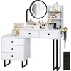 image:imageVINGLI Fluted Makeup Vanity Desk with Mirror amp Lights amp Power Outlet Small Vanity Table w 7 Drawers amp 4 Storage ShelvesOak Modern Dressing Table Set Charging Station for BedroomWhite  Black