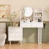image:imageVINGLI Fluted Makeup Vanity Desk with Mirror amp Lights amp Power Outlet Small Vanity Table w 7 Drawers amp 4 Storage ShelvesOak Modern Dressing Table Set Charging Station for BedroomWhite