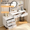 image:imageVINGLI Fluted Makeup Vanity Desk with Mirror amp Lights amp Power Outlet Small Vanity Table w 7 Drawers amp 4 Storage ShelvesOak Modern Dressing Table Set Charging Station for BedroomWhite  Black