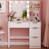 image:imageVINGLI Fluted Makeup Vanity Desk with Mirror amp Lights amp Power Outlet Small Vanity Table w 7 Drawers amp 4 Storage ShelvesOak Modern Dressing Table Set Charging Station for BedroomWhite