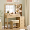 image:imageVINGLI Fluted Makeup Vanity Desk with Mirror amp Lights amp Power Outlet Small Vanity Table w 7 Drawers amp 4 Storage ShelvesOak Modern Dressing Table Set Charging Station for BedroomOak