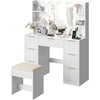 image:imageVINGLI Fluted Makeup Vanity Desk with Mirror amp Lights amp Power Outlet Small Vanity Table w 7 Drawers amp 4 Storage ShelvesOak Modern Dressing Table Set Charging Station for BedroomWhite