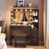 image:imageVINGLI Fluted Makeup Vanity Desk with Mirror amp Lights amp Power Outlet Small Vanity Table w 7 Drawers amp 4 Storage ShelvesOak Modern Dressing Table Set Charging Station for BedroomBlack