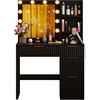 image:imageVINGLI Fluted Makeup Vanity Desk with Mirror amp Lights amp Power Outlet Small Vanity Table w 7 Drawers amp 4 Storage ShelvesOak Modern Dressing Table Set Charging Station for BedroomBlack