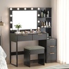 image:imageVINGLI Fluted Makeup Vanity Desk with Mirror amp Lights amp Power Outlet Small Vanity Table w 7 Drawers amp 4 Storage ShelvesOak Modern Dressing Table Set Charging Station for BedroomBlack