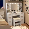 image:imageVINGLI Fluted Makeup Vanity Desk with Mirror amp Lights amp Power Outlet Small Vanity Table w 7 Drawers amp 4 Storage ShelvesOak Modern Dressing Table Set Charging Station for BedroomWhite