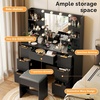 image:imageVINGLI Fluted Makeup Vanity Desk with Mirror amp Lights amp Power Outlet Small Vanity Table w 7 Drawers amp 4 Storage ShelvesOak Modern Dressing Table Set Charging Station for BedroomBlack