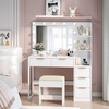 image:imageVINGLI Fluted Makeup Vanity Desk with Mirror amp Lights amp Power Outlet Small Vanity Table w 7 Drawers amp 4 Storage ShelvesOak Modern Dressing Table Set Charging Station for BedroomWhite