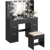 image:imageVINGLI Fluted Makeup Vanity Desk with Mirror amp Lights amp Power Outlet Small Vanity Table w 7 Drawers amp 4 Storage ShelvesOak Modern Dressing Table Set Charging Station for BedroomBlack