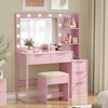 image:imageVINGLI Fluted Makeup Vanity Desk with Mirror amp Lights amp Power Outlet Small Vanity Table w 7 Drawers amp 4 Storage ShelvesOak Modern Dressing Table Set Charging Station for BedroomPink