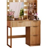 image:imageVINGLI Fluted Makeup Vanity Desk with Mirror amp Lights amp Power Outlet Small Vanity Table w 7 Drawers amp 4 Storage ShelvesOak Modern Dressing Table Set Charging Station for BedroomOak